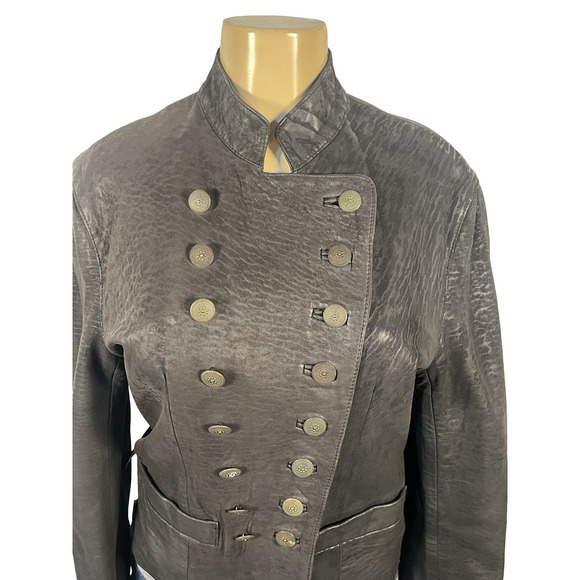 Sardar London Leather Jacket Womens Small Black Double Breasted Military England - Picture 5 of 16
